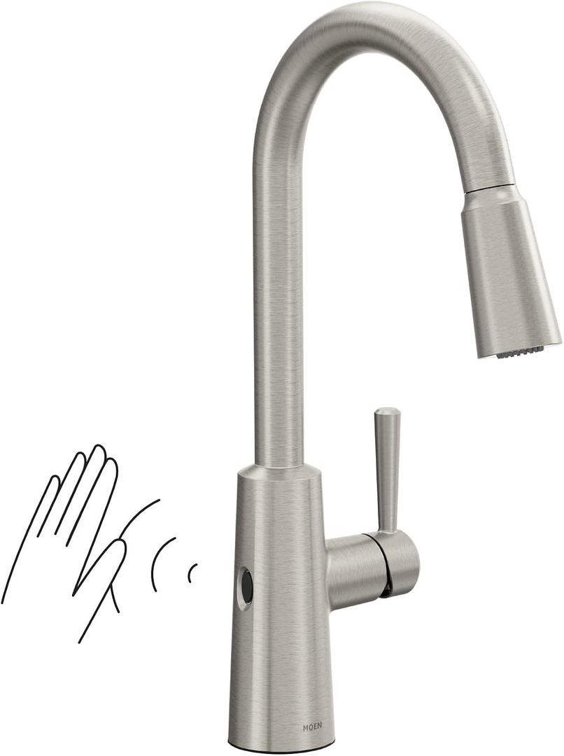 Moen Riley Spot Resist Stainless Hands-Free Touchless Sensor Single Handle Pull Down Kitchen Faucet, 7402EWSRS
