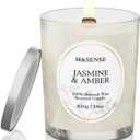 M&SENSE Jasmine Amber Scented Candle, Wooden Wick Candles with Lid, 100 Hours Slow Burning Natural Soy Wax 18oz, Stress Relief Relaxing Home Fragrance, Housewarming Gifts for Women Men
