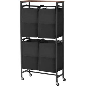 HOOBRO Laundry Sorter, Laundry Basket with Wheels, 52 Gal (198L) Rolling Laundry Hamper, 2 Tier Laundry Cart with 4 Removable Oxford Fabric Laundry Bags, Rustic Brown and Black BF71XY01