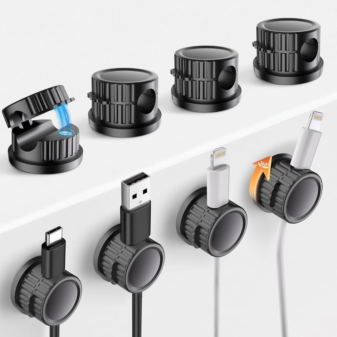 8 Pack Magnetic Cord Organizer, Bljcky 360 Rotatable Cord Clip Holder, Strong Adhesive, No-Residue, Cable Cord Management for Home/Car/Office/Desk/Nightstand