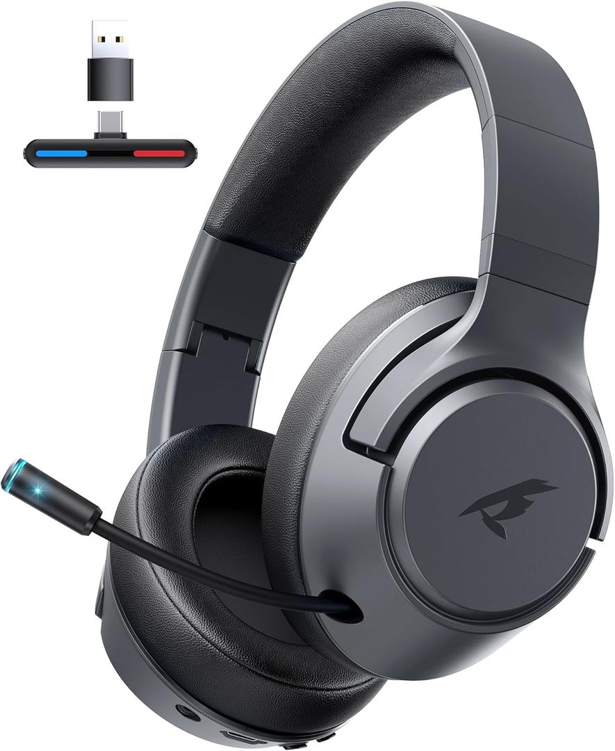 Cinpusen Wireless Gaming Headset for Nintendo Switch丨OLED丨Lite,2.4Ghz USB & Type-C， Bluetooth 5.4 Gaming Headphones with Noise Cancelling Microphone, 40Hr Battery, for PS5, PS4, PC, Mac, Laptop, Grey