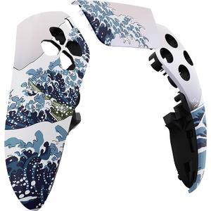 eXtremeRate Left Right Front Top Shell with Touchpad Compatible with ps5 Edge Controller, The Great Wave DIY Replacement Faceplate Shell Custom Touch Pad Cover Compatible with ps5 Edge Controller The Great Wave