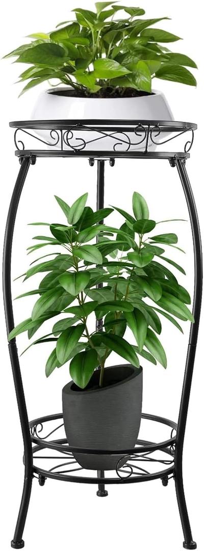 Plant Stand Indoor Outdoor 27.1'', 2 Tier Tall Metal Plant Stands, Heavy Duty Rustproof Corner Flower Potted Rack for Planter Holder Home Patio Balcony Garden -Black