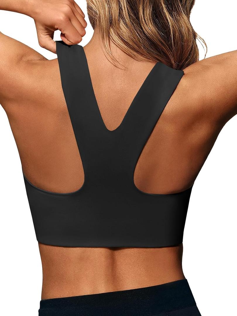 Aoysky Womens Buttery Soft Square Neck Sports Bras Compression Padded Longline Yoga Workout Running Crop Tops (Medium, Black)