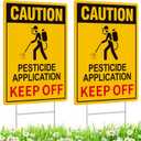 2 Pack Caution- Pesticide Application Sign Keep Off, Pesticide Signs for Lawn, Pesticide Flags for Lawn Warning, 12.6"x9.5" Corrugated Plastic with Stakes- Double-Sided- Easy Install