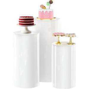 White Cylinder Pedestal Stands - 3 Pieces - White Party Cylinder Table for Wedding Party or Babyshower - Party Decor - 35.4''(L),29.5''(M),23.6''(S)