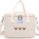 Kawaii Lunch Bag Cute Bears Lunch Box Reusable Thermal Cooler Lunch Tote Bag for Back to School Supplies (White)