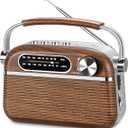 PRUNUS J130 Retro Portable AM FM Radio AC Plug in Wall,Battery Operated/Rechargeable,Transistor Radios with Bluetooth,Vintage Wood Radio Support TF Card/USB Playing, for Dad and Mom