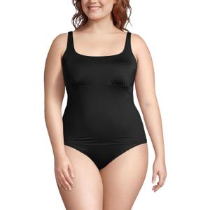 Lands' End Women's Square Neck Underwire Tankini Top Swimsuit Adjustable Straps (12, Black)