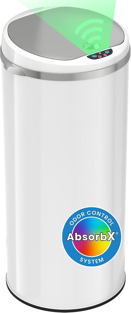 iTouchless 13 Gallon Round Sensor Kitchen Trash Can with Lid | Odor Filter