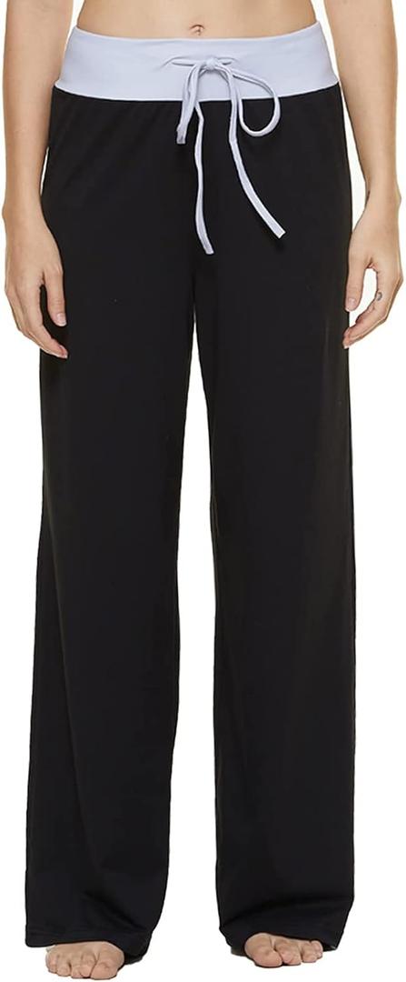 iniber Women's Comfy Pajama Pants Long Casual Drawstring Palazzo Lounge Pants Soft Wide Leg Bottoms (S, Black)