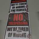 2 x Halloween Decorations Metal Tin Sign for Outdoor Yard, Garage Wall, Rustic Vintage No Trespassing We're Tired of Hiding The Bodies, 7.8x11.8in