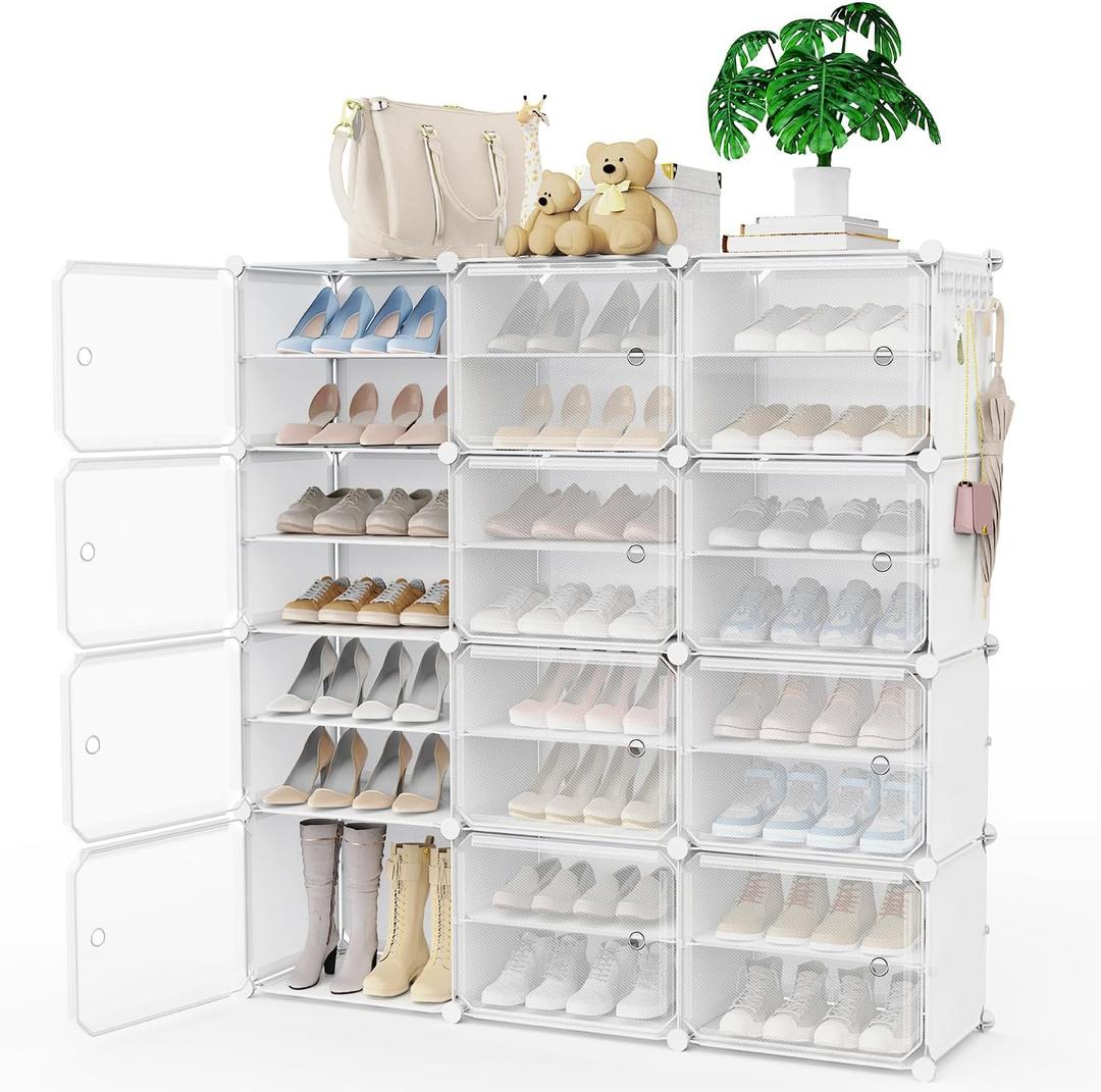 Portable Shoe Rack Shoe Organizer for Closet Entryway 48 Pairs Shoe Rack Organizer with Doors Shoe Storage Organizer Shoe Rack with Cover Shoe Organizer Cabinet Shoe Rack for Closet Entryway Bedroom