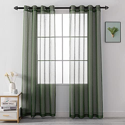 HUTO Semi Sheer Curtains Faux Linen Sheer Window Curtain Panels Drapes 84 Inch Length with Grommet for Living Room Kids Room Bedroom 2 Panels 52 x 84 Inches