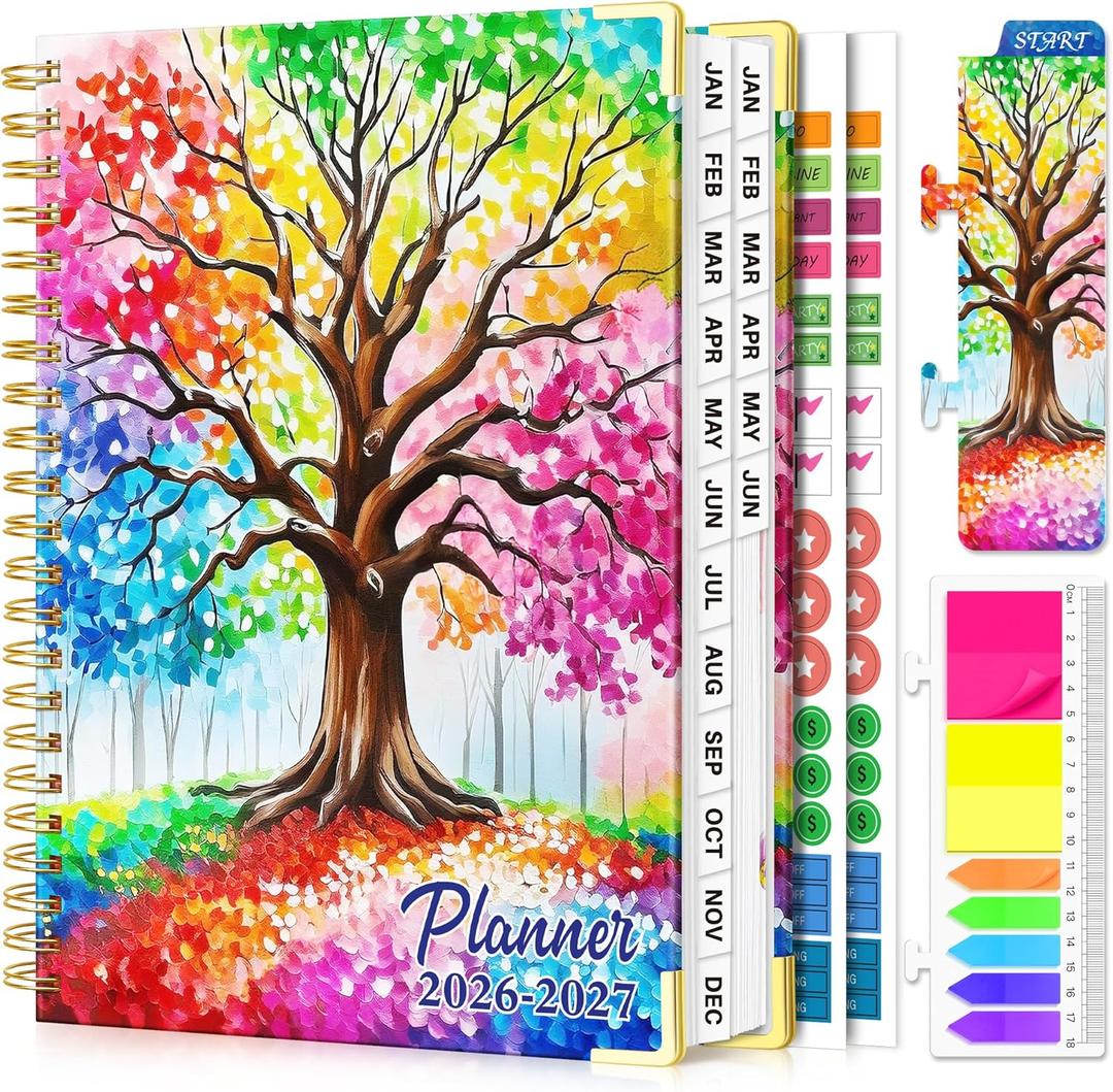 Planner 2026-2027, 18 Month Weekly and Monthly Planner, Jan. 2026 - Jun. 2027, 9" x 11.6" Hardcover Calendar Planner with Page Tabs, Separator Page, Inner Pocket, Bookmark, Stickers, Sticky Note Set (Tree Seasons)