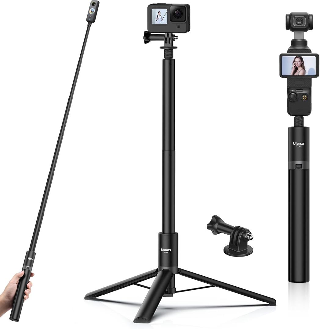59in Invisible Selfie Stick Tripod for Insta360 X5/X4/X3/ONE X2/GO 3s/DJI Osmo 360, ULANZI TT52 Extension Pole Adjustable Waterproof Handle Grip for GoPro, DJI Osmo Pocket 3 Action 5 Pro/4