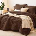 CozyLux King Size Comforter Set Brown Seersucker 7 Pieces Bed in a Bag King Comforter Set with Sheets, Luxury Soft Bedding Sets with Down Alternative Comforter, Sheets, Pillowcases & Shams All Season