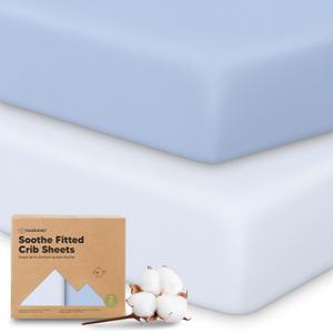 KeaBabies 2-Pack Organic Crib Sheets for Boys, Girls - 52x28 Fitted Crib Mattress Sheet Neutral, Breathable Jersey Cotton Cover for Baby Bed, Toddler Mattress, Soft & Cute Prints (Blue Flax)