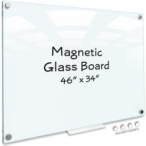SCRIBBLEDO Glass Whiteboard 46 x 34 inch (4' x 3') Glass Dry Erase Board for Wall Frameless Large Office Wall Mount Frosted White Board for Work Home and School with Marker Tray Included