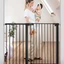 COMOMY 36" Extra Tall Baby Gate for Stairs and Doorways - Fits 29.5" to 48.8" Wide Openings, Auto Close Extra Wide Dog Gate for House, Pressure Mounted Easy Walk Through Pet With Door, Black