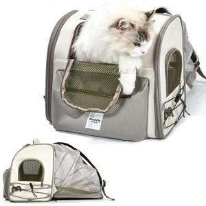Expandable Cat Backpack Carrier, Pet Carrier Backpack Waterproof with Breathable Mesh for Small Cats and Dogs, Foldable Dog Carrier Backpack up to 12 lbs for Hiking, Outdoor