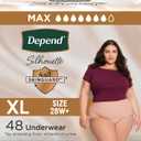Depend Silhouette Adult Incontinence & Postpartum Bladder Leak Underwear for Women, Maximum Absorbency, Extra Large, Pink, 48 Count (2 Packs of 24), Packaging May Vary