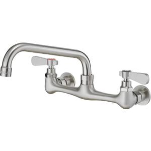 Homevacious Wall Mount Kitchen Faucet 8" Center Commercial Faucet Brushed Nickel Two Handle Utility Sink Faucets 8 Inches 360 Degree Swivel Spout Brass Industrial Mixer Tap for Laundry Room Restaurant