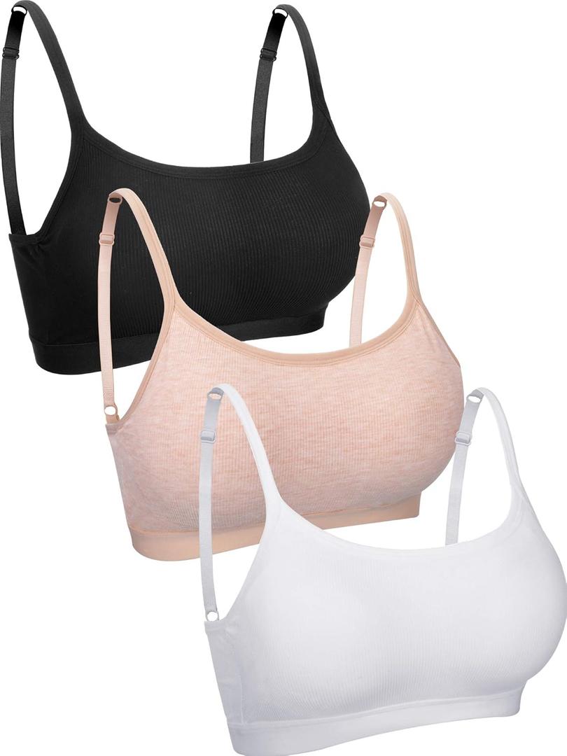 Boao 3 Pieces Mini Camisole Bra Padded Brassiere Tank Top Brassiere Women Sports Bra with Straps (X-Large, Black, White, Beige)