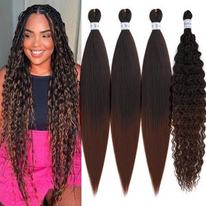 Pre Stretched Braiding Hair Ombre 1B/30 Curly Wavy Braiding Hair Boho Braids 26 inch Bohemian Curls Knotless Hypoallergenic Deep Water Ocean Wave Crochet Braids Extensions 4 Packs