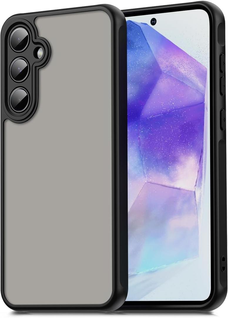 Case for Samsung Galaxy A55,Translucent Matte Hard PC Back & Soft TPU Bumper Protective Phone Cover with Dropproof,Anti-Fingerprint,Slim Frosted Case,Matte Black