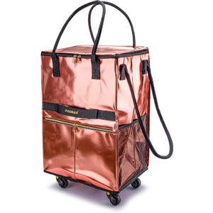 Reusable Grocery Bag on 5 Wheels, Foldable Rolling Tote Bag with Handle and Zipper Cover, Heavy Duty Shopping Cart for Laundry, Market & Travel (Pink, Large_120L)