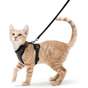 Rabbitgoo Cat Harness and Leash for Walking, Escape Proof Soft Adjustable Vest Harnesses for Cats, Easy Control Breathable Reflective Strips Jacket, Black, S