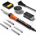 60W Adjustable Temperature Soldering Iron Kit - 9-in-1 With 5 Tips, Solder Wire Stand for Soldering and Repair (Orange)