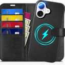 TUCCH Wallet Case for iPhone 16, [Detachable] [RFID Blocking] [4 Card Slots] Wireless Charging Protective Case, Magnetic PU Leather Stand Removable Folio Compatible with iPhone 16, Full Textured Black