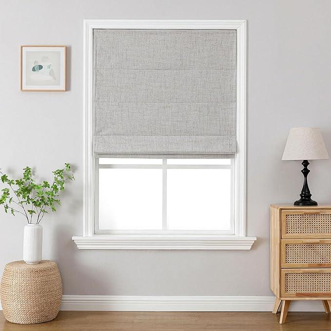 Joydeco Cordless Roman Shades, Linen Window Blinds, 38" W×75" H, White