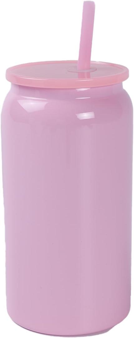 Glass Cups with Lids and Straws, 16oz Stainless Steels Cups,Reusable Insulated Tumblers for Iced Coffee, Smoothies, Cocktails,Beer, Pink (Smooth Polished Finish, Sublimatable)