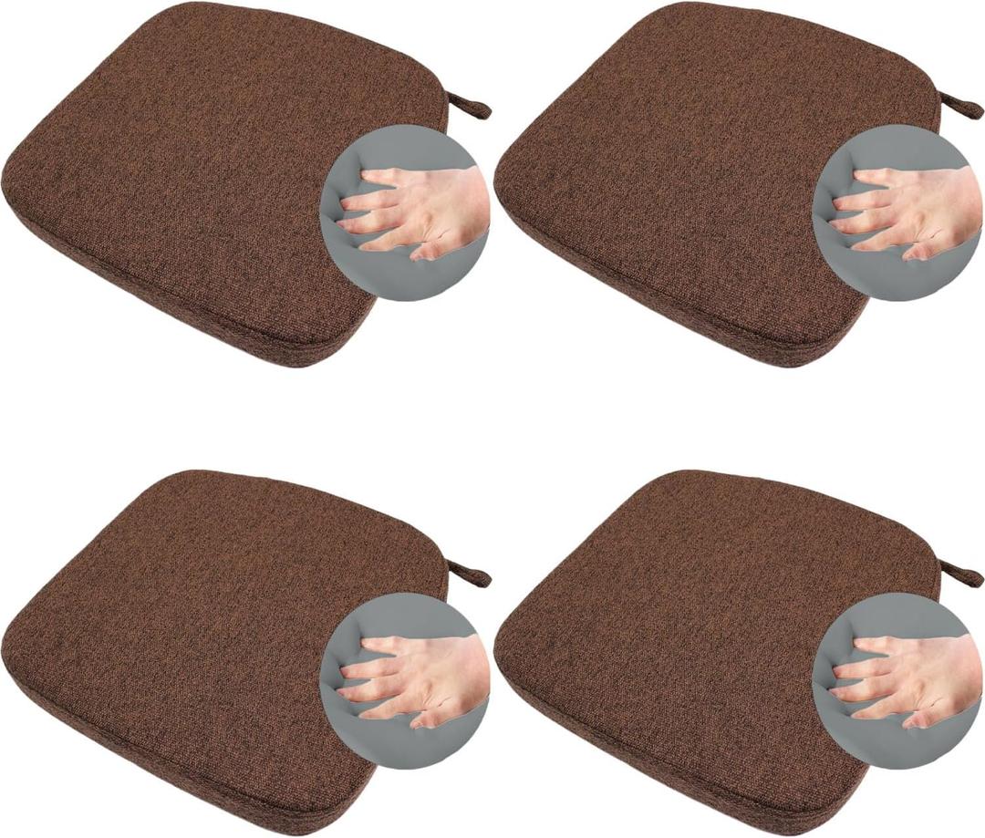 Chair Cushion with Ties for Kitchen Chair - Thick Memory Foam Indoor Seat pad,Dining Room Cushion with Machine Washable Cover [15 X 15 X 2 Inches] - (Dark Brown,4)