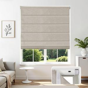 Joydeco Blackout Cordless Roman Shades No Drill, 30" W × 72" H, Linen