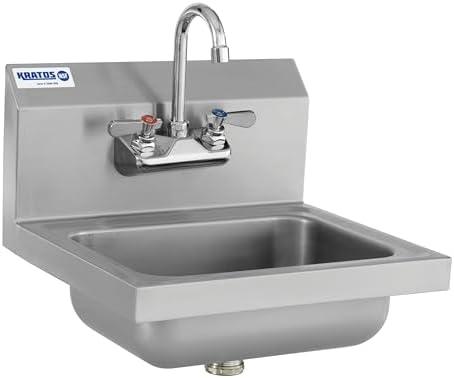 Kratos Commercial Hand Sink with Gooseneck Faucet | 9"W x 9"D x 5"H Stainless Steel Bowl | Wall Mounted Stainless Steel Handwashing Sink for Foodservice and Commercial Use | NSF Certified (28W-090)