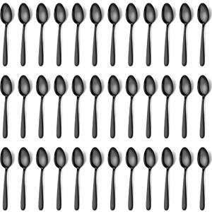 Pleafind 36 Pieces Black Teaspoons Set - 6.2 inch, Spoon Silverware, Stainless Steel Tea Spoons, Mirror Polished Small Teaspoon, Dessert Spoons for Home, Kitchen, Restaurant, Dishwasher Safe