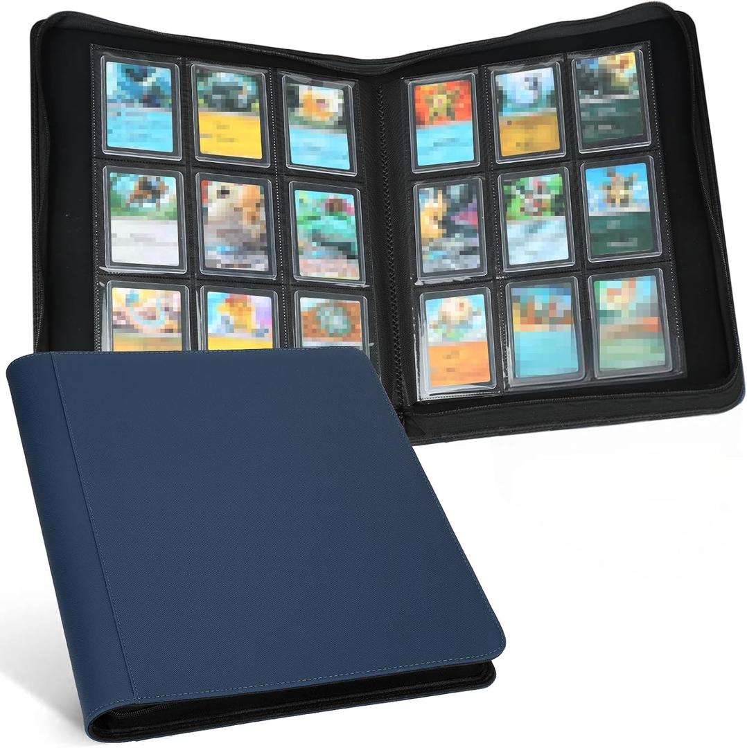 Toploader Binder, Holds 324 Toploaders, 9 Pocket Top Loader Binders with Sleeves for 3 x 4'' Toploaders, Double-Sided Pocket Top Loader Storage Binder, Trading Card Binder - Diamond Blue