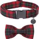 DOGWONG Christmas Red Plaid Dog Collar with Bowtie, Cute Cotton Dog Collars Red Christmas Dog Bowtie for Small Medium Large Dogs