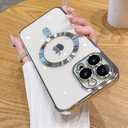 ZIYE Magnetic Case Made for iPhone 15 Pro Max 6.7 Inch [Compatible with MagSafe] Full Camera Protection Clear Plating Luxury Phone Cover for Women Men Soft TPU Drop Protective Phone Case, Silver