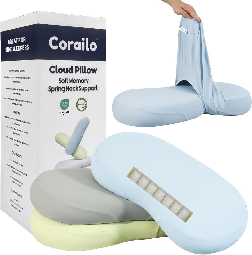 Original Spring Peanut Pillow, Neck Support Cervical Pillow, Queen Size Bed Pillows for Sleeping, Cross Cut Memory Foam Pillows-Medium Firm Back, 26 * 14.5 * 3.9 in (Green)