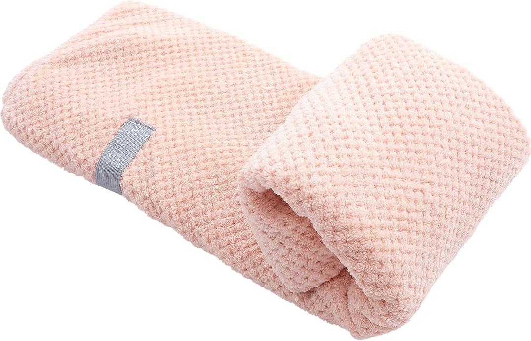 Mobestech Coral Fleece Hair Drying Towel Turban Large Water Absorbent Quick Dry Cap for Wet Hair Bath Shower Use Pink