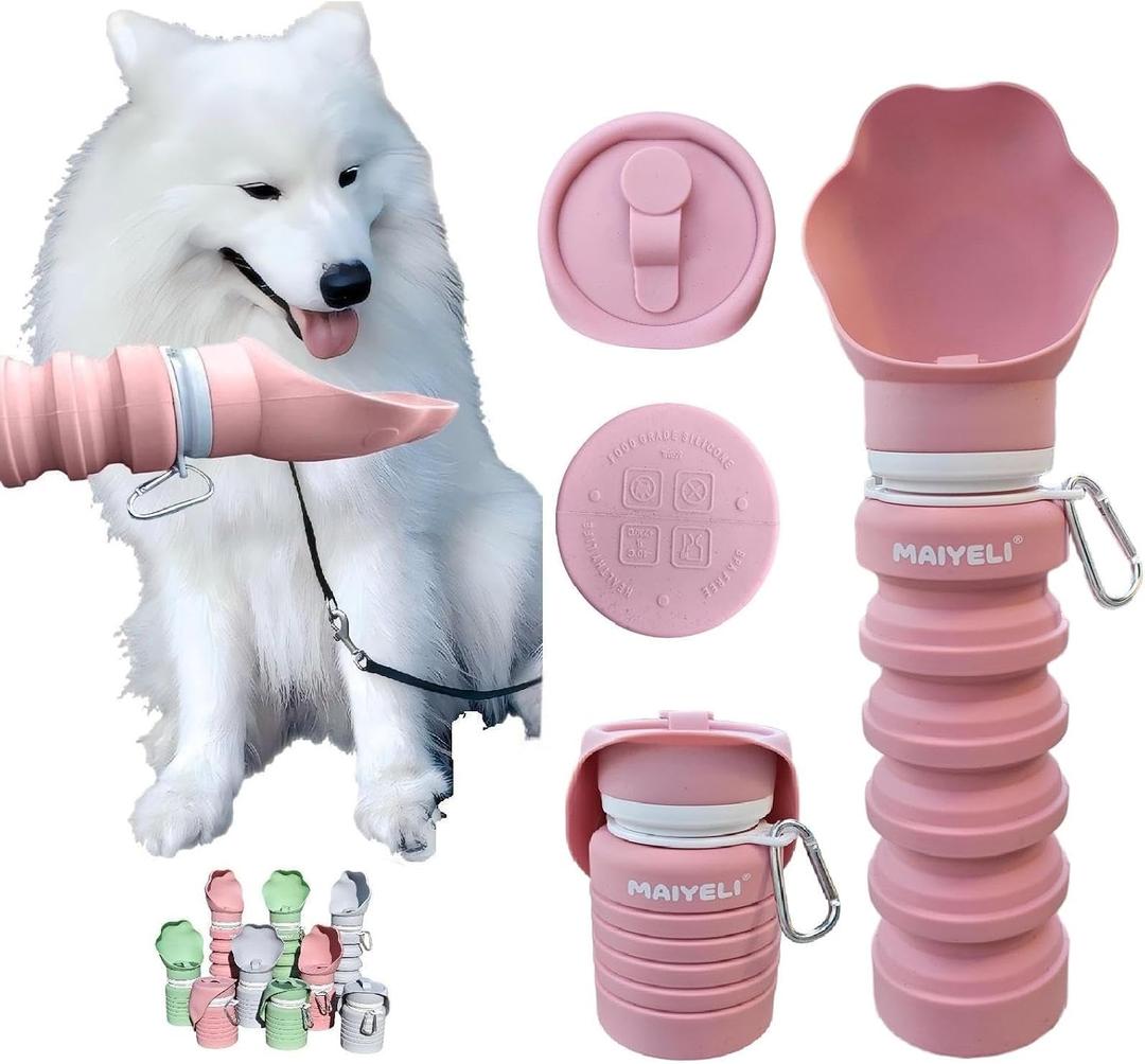 Portable Dog Water Bottle, Leak-Proof Silicone Bowl 225–550ml | Portable dog water bottle with five capacities and a leak-proof squeeze design for daily walks and outdoor activities.