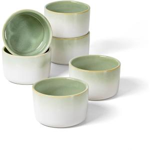 Ramekin Set of 6, UNICASA 8 oz Creme Brulee Ramekins, Oven Safe Baking Set for Custard, Pudding, Souffle Cups, Light Green