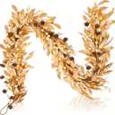 Dingion 6 ft Gold Leaf Christmas Garland with Berry and Pine Cone Artificial Golden Bayleaf White Berry Garlands for Holiday Xmas Tree Home Mantle Fireplace Table Decor