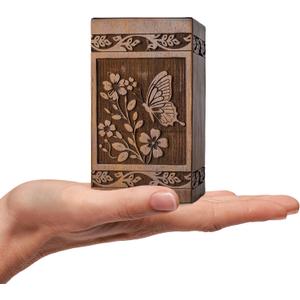 Wooden Cremation Urns for Human Ashes 20 lbs - Decorative Funeral, Burial Urn for Adult Female & Male - Wood Urn for Women, Men & Loved Ones - Butterfly