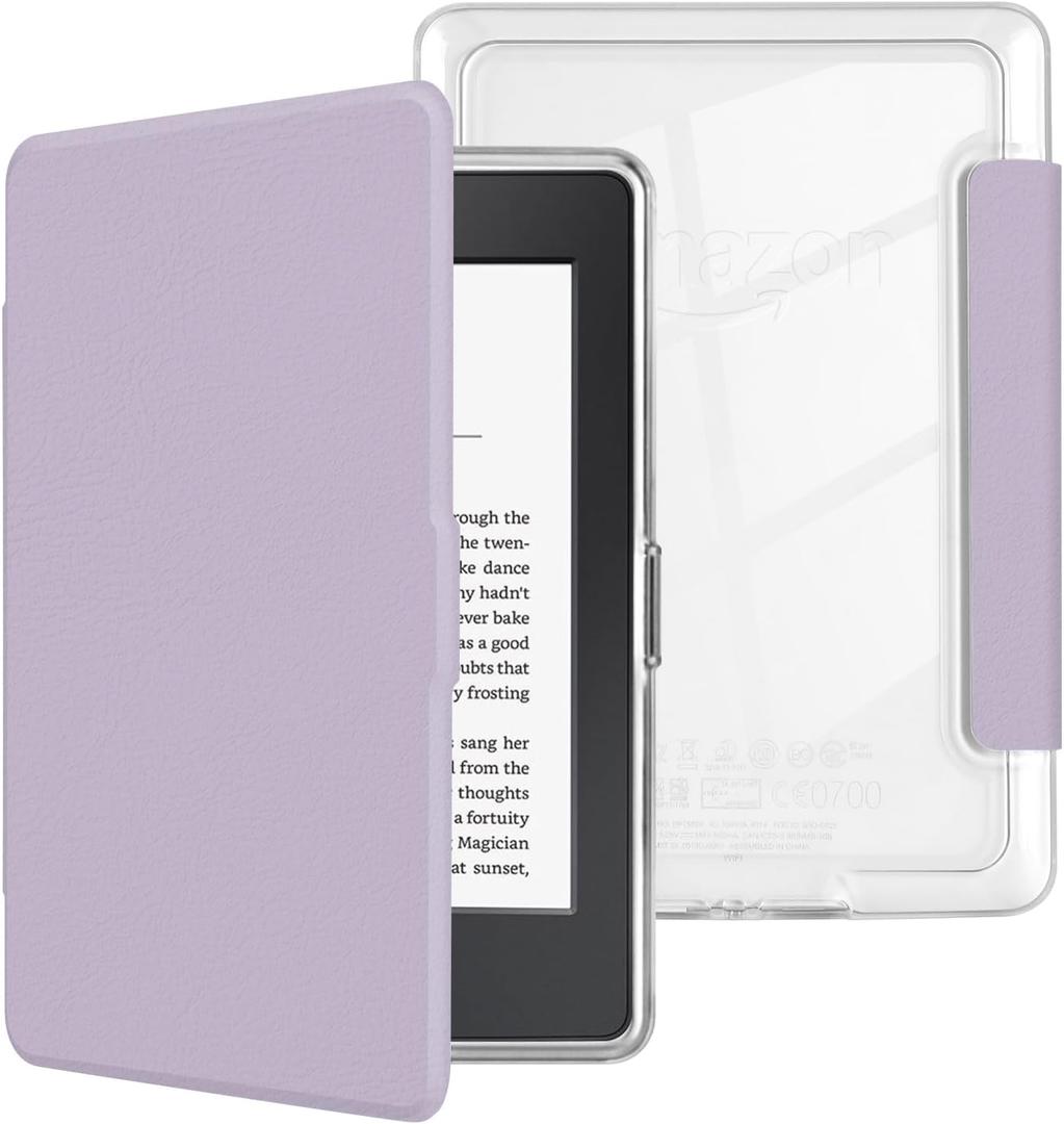 MOROCK Case for 6" Kindle Paperwhite 5th/6th/7th Generation 2012-2017 Released(Model No. EY21 & DP75SDI), Premium Lightweight PU Leather and PC Clear Acrylic Back Cover, Auto Wake/Sleep, Light Purple